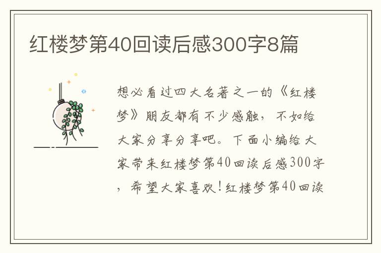 紅樓夢(mèng)第40回讀后感300字8篇