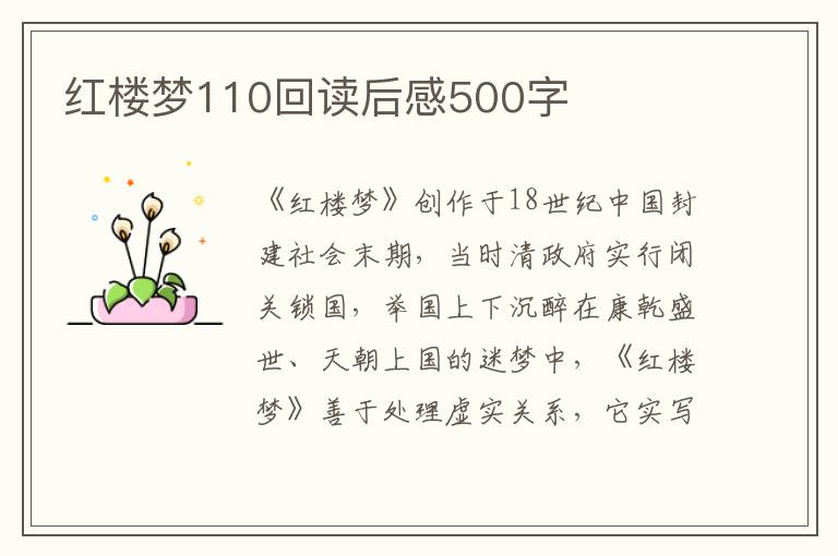 紅樓夢110回讀后感500字