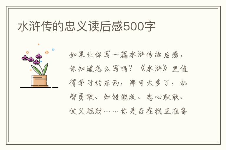 水滸傳的忠義讀后感500字