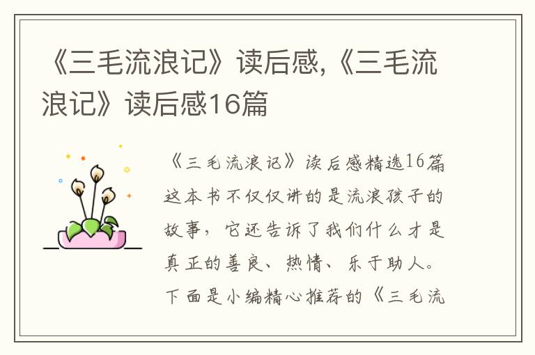 《三毛流浪記》讀后感,《三毛流浪記》讀后感16篇