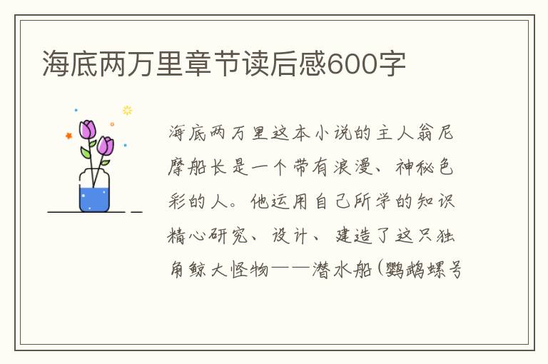 海底兩萬里章節(jié)讀后感600字