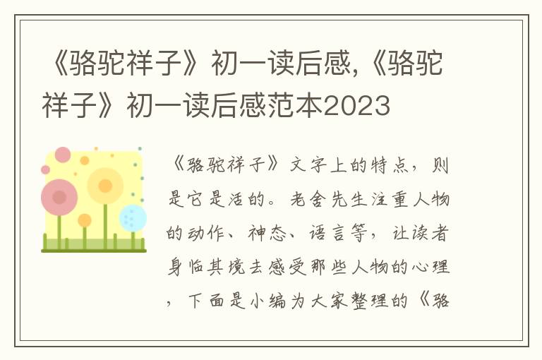 《駱駝祥子》初一讀后感,《駱駝祥子》初一讀后感范本2023