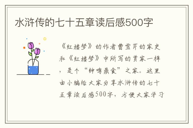 水滸傳的七十五章讀后感500字