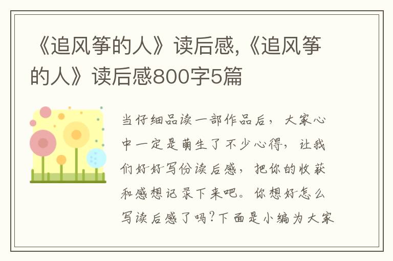 《追風(fēng)箏的人》讀后感,《追風(fēng)箏的人》讀后感800字5篇