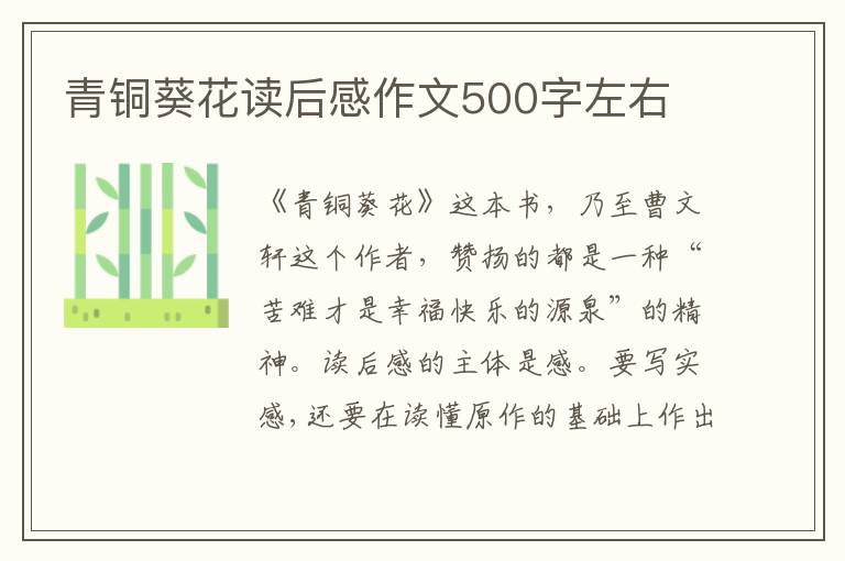 青銅葵花讀后感作文500字左右