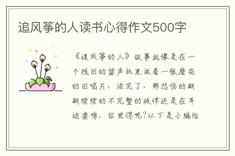 追風(fēng)箏的人讀書心得作文500字