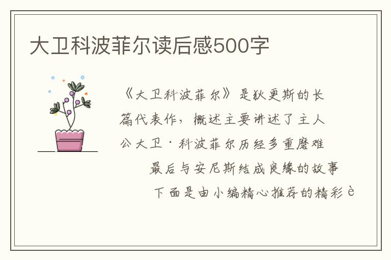 大衛(wèi)科波菲爾讀后感500字