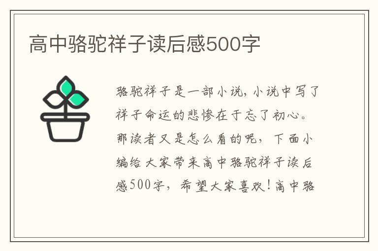 高中駱駝祥子讀后感500字