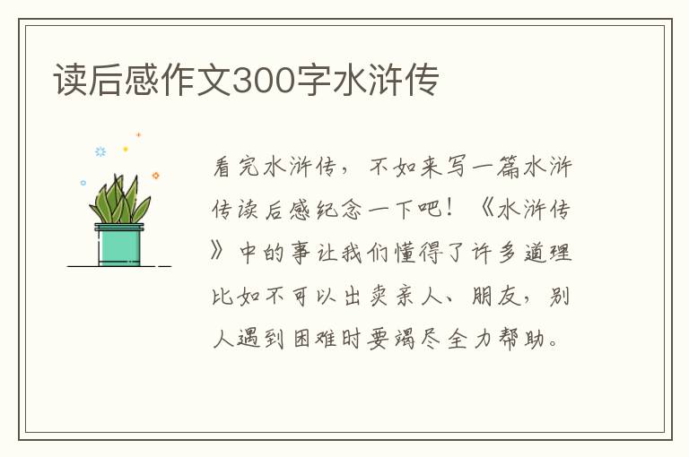 讀后感作文300字水滸傳