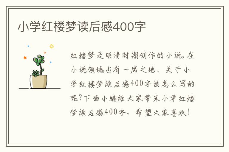 小學(xué)紅樓夢(mèng)讀后感400字