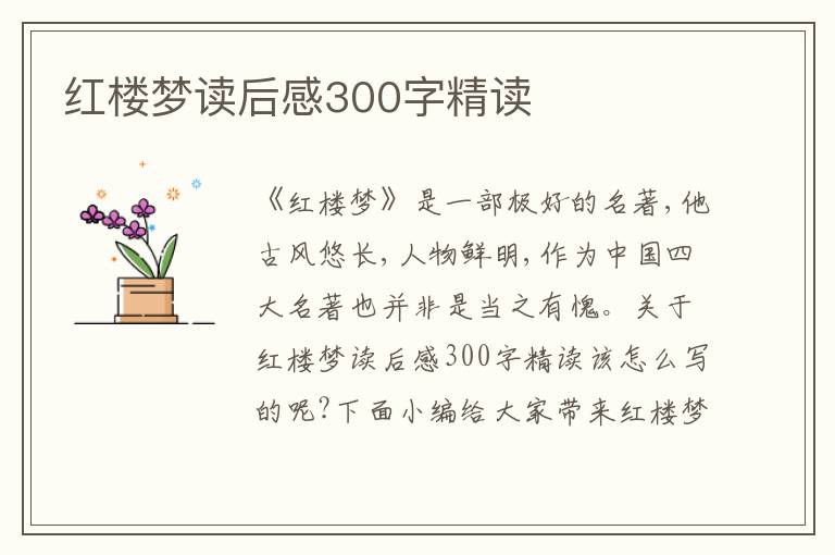 紅樓夢讀后感300字精讀