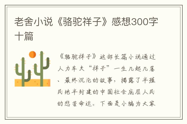 老舍小說《駱駝祥子》感想300字十篇