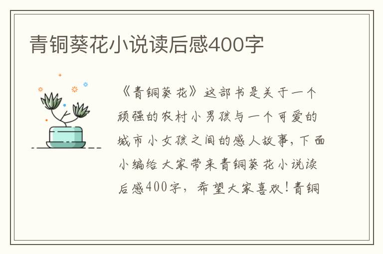 青銅葵花小說(shuō)讀后感400字