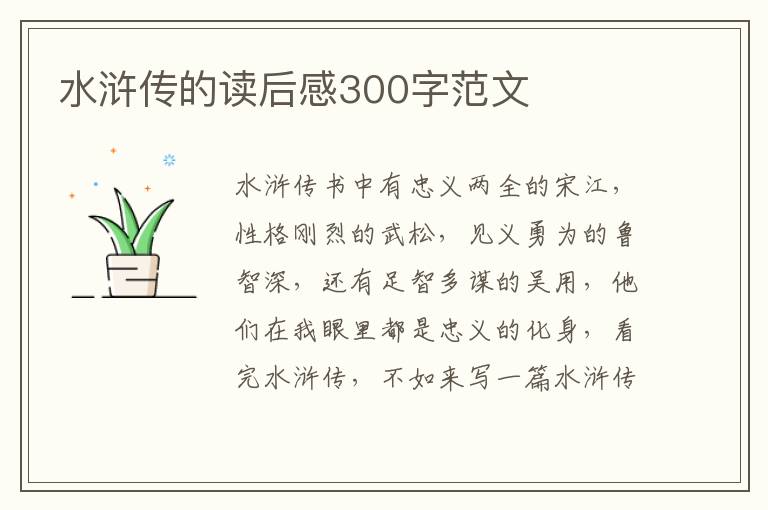 水滸傳的讀后感300字范文