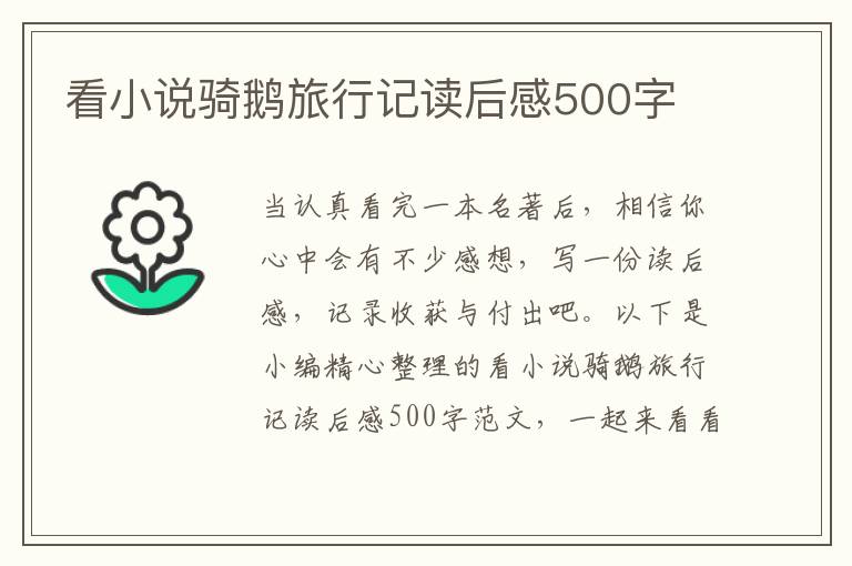 看小說騎鵝旅行記讀后感500字