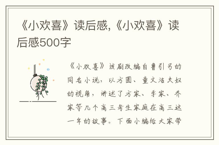 《小歡喜》讀后感,《小歡喜》讀后感500字