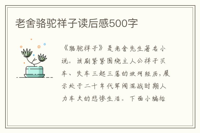 老舍駱駝祥子讀后感500字