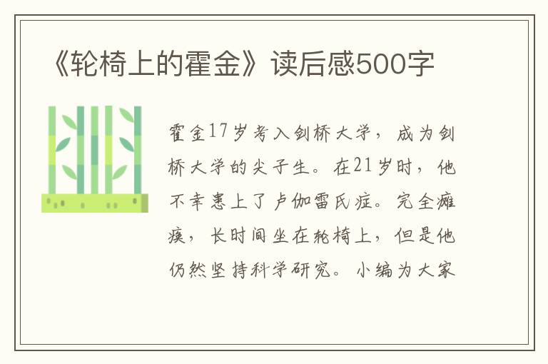 《輪椅上的霍金》讀后感500字