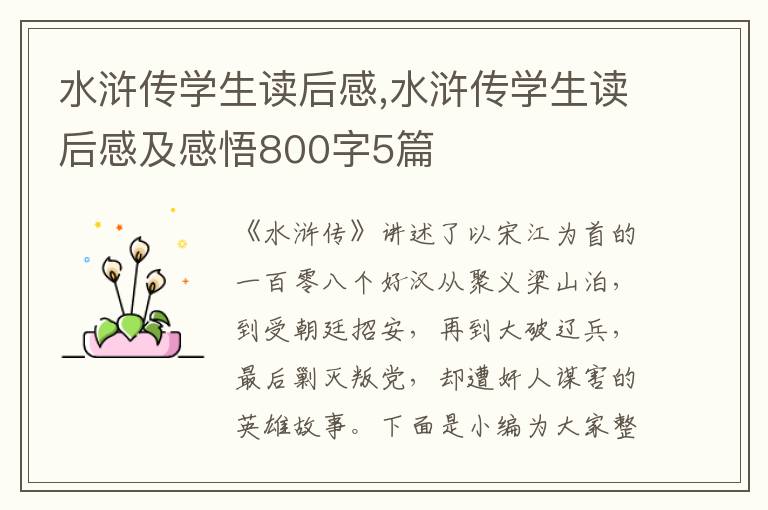 水滸傳學(xué)生讀后感,水滸傳學(xué)生讀后感及感悟800字5篇