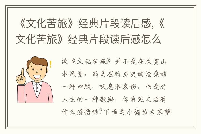 《文化苦旅》經(jīng)典片段讀后感,《文化苦旅》經(jīng)典片段讀后感怎么寫