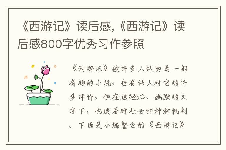 《西游記》讀后感,《西游記》讀后感800字優(yōu)秀習作參照