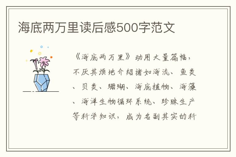 海底兩萬(wàn)里讀后感500字范文