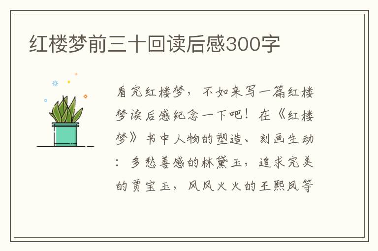 紅樓夢前三十回讀后感300字