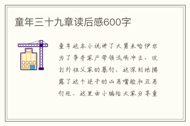 童年三十九章讀后感600字