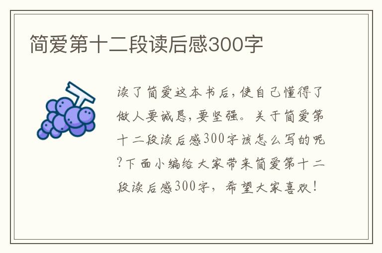 簡愛第十二段讀后感300字