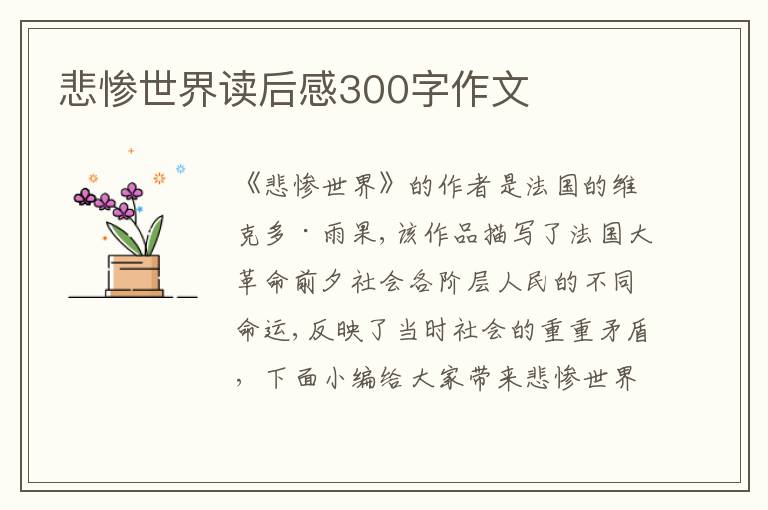 悲慘世界讀后感300字作文