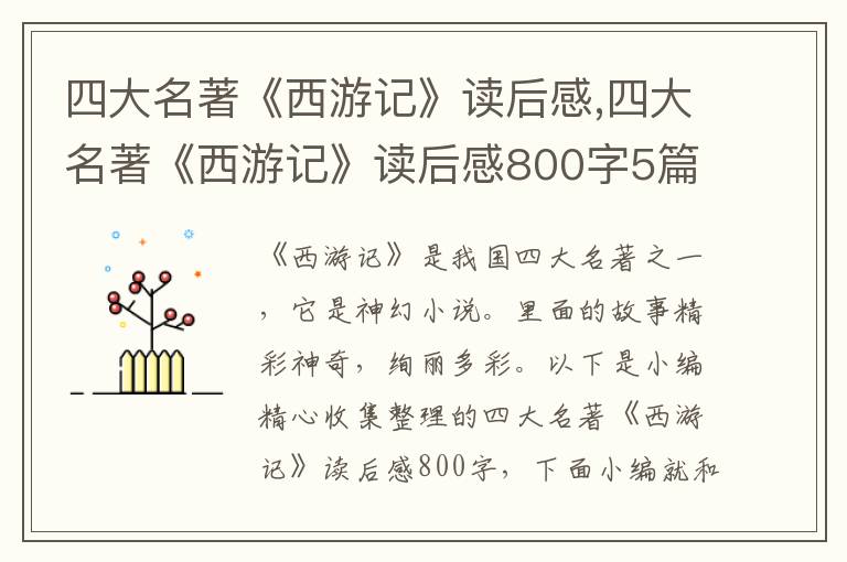 四大名著《西游記》讀后感,四大名著《西游記》讀后感800字5篇