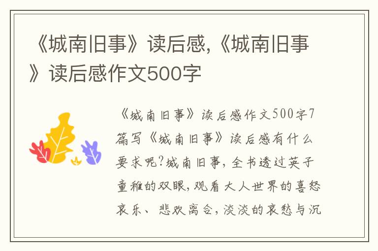 《城南舊事》讀后感,《城南舊事》讀后感作文500字