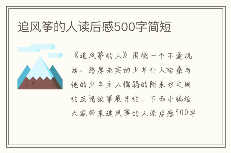 追風箏的人讀后感500字簡短