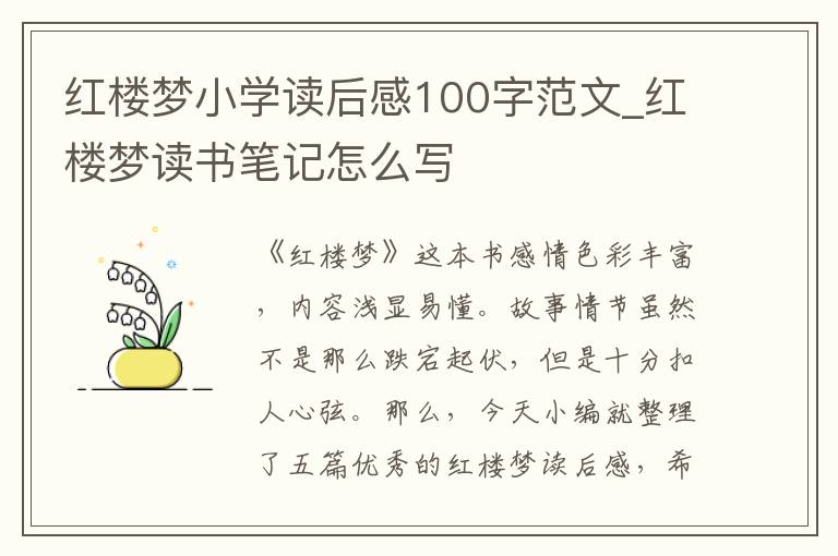 紅樓夢小學(xué)讀后感100字范文_紅樓夢讀書筆記怎么寫