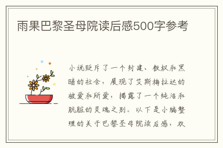 雨果巴黎圣母院讀后感500字參考