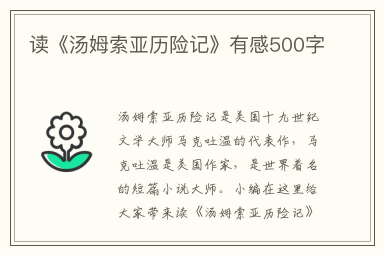 讀《湯姆索亞歷險(xiǎn)記》有感500字