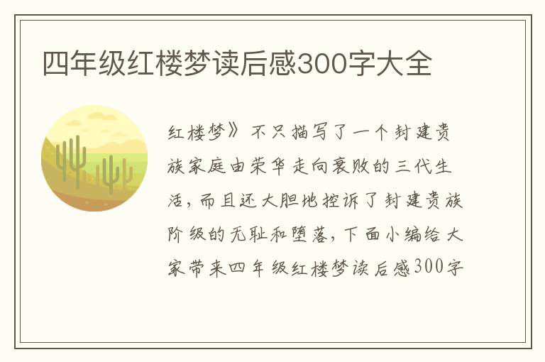 四年級(jí)紅樓夢(mèng)讀后感300字大全