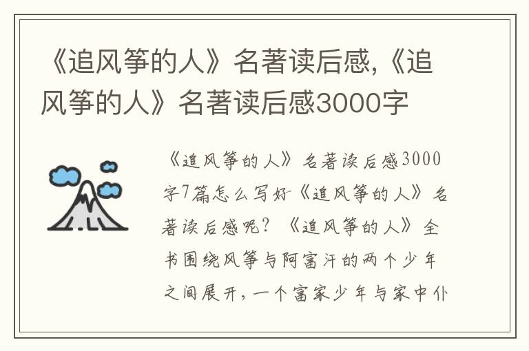 《追風(fēng)箏的人》名著讀后感,《追風(fēng)箏的人》名著讀后感3000字