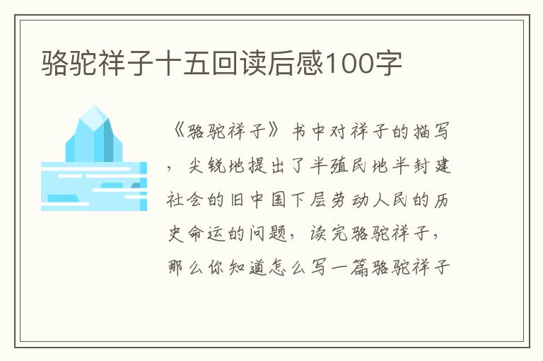 駱駝祥子十五回讀后感100字