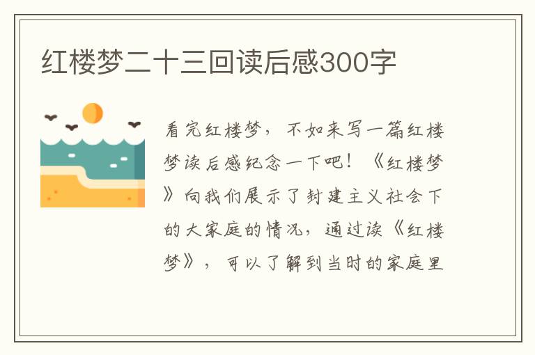 紅樓夢二十三回讀后感300字