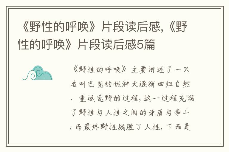 《野性的呼喚》片段讀后感,《野性的呼喚》片段讀后感5篇