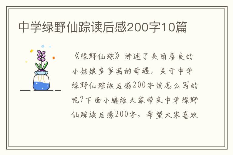 中學(xué)綠野仙蹤讀后感200字10篇