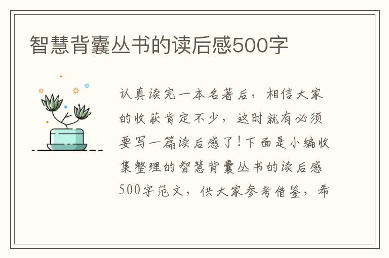 智慧背囊叢書的讀后感500字