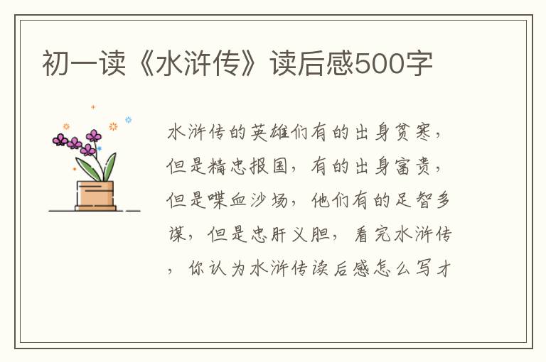 初一讀《水滸傳》讀后感500字