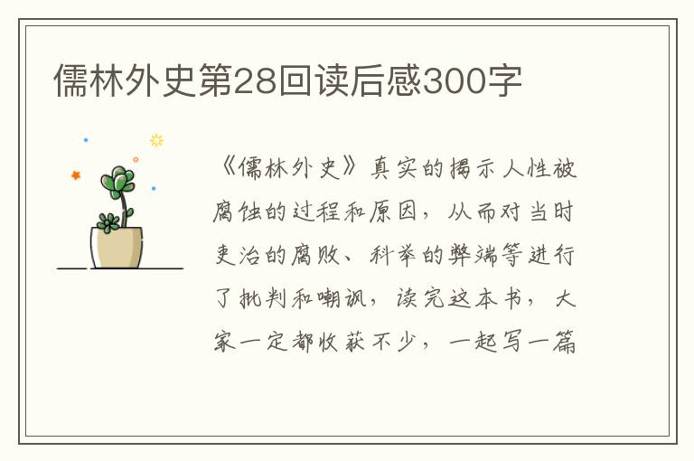 儒林外史第28回讀后感300字