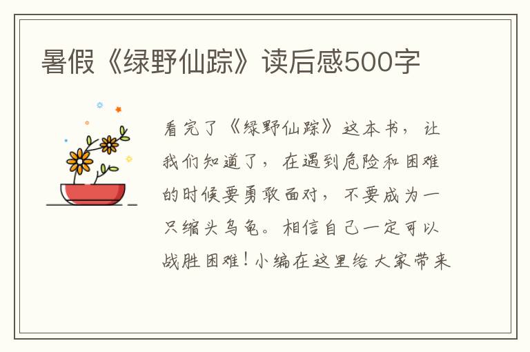 暑假《綠野仙蹤》讀后感500字