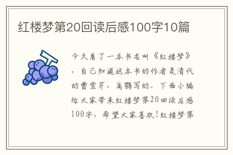 紅樓夢第20回讀后感100字10篇