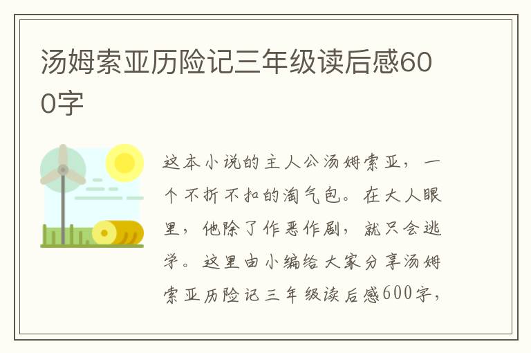 湯姆索亞歷險記三年級讀后感600字