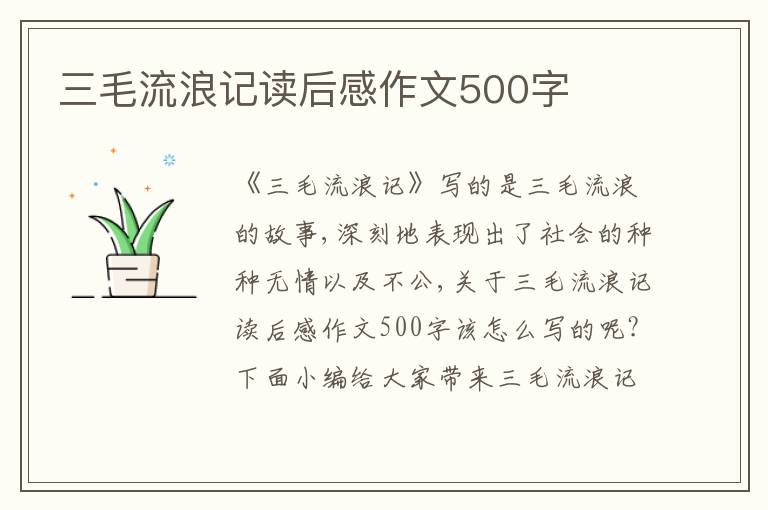 三毛流浪記讀后感作文500字