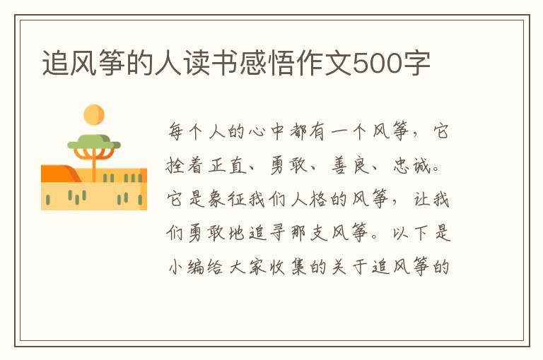 追風箏的人讀書感悟作文500字